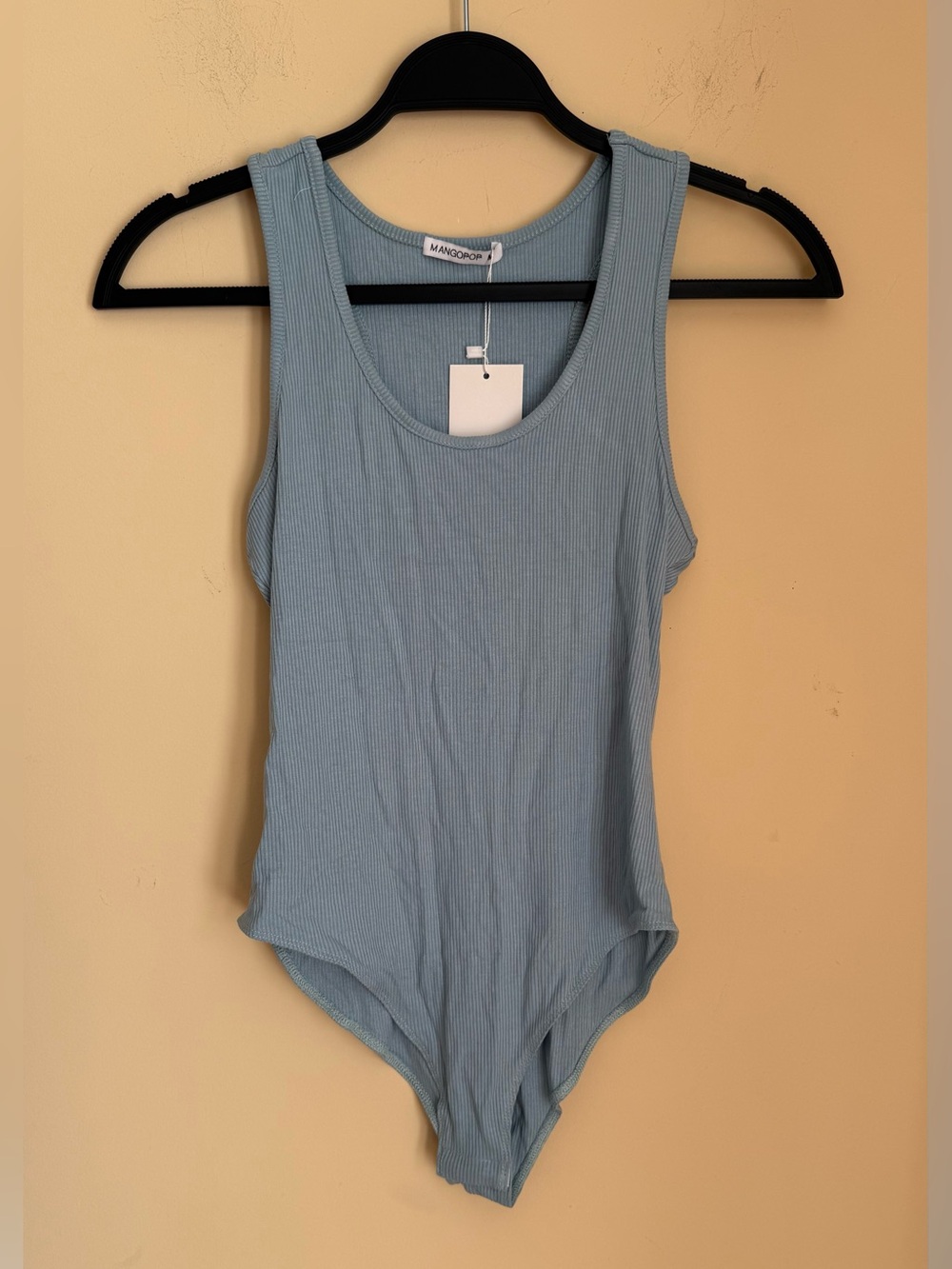 NWT Mangopop Ribbed Sky Blue Scoop Neck Bodysuit Size Medium